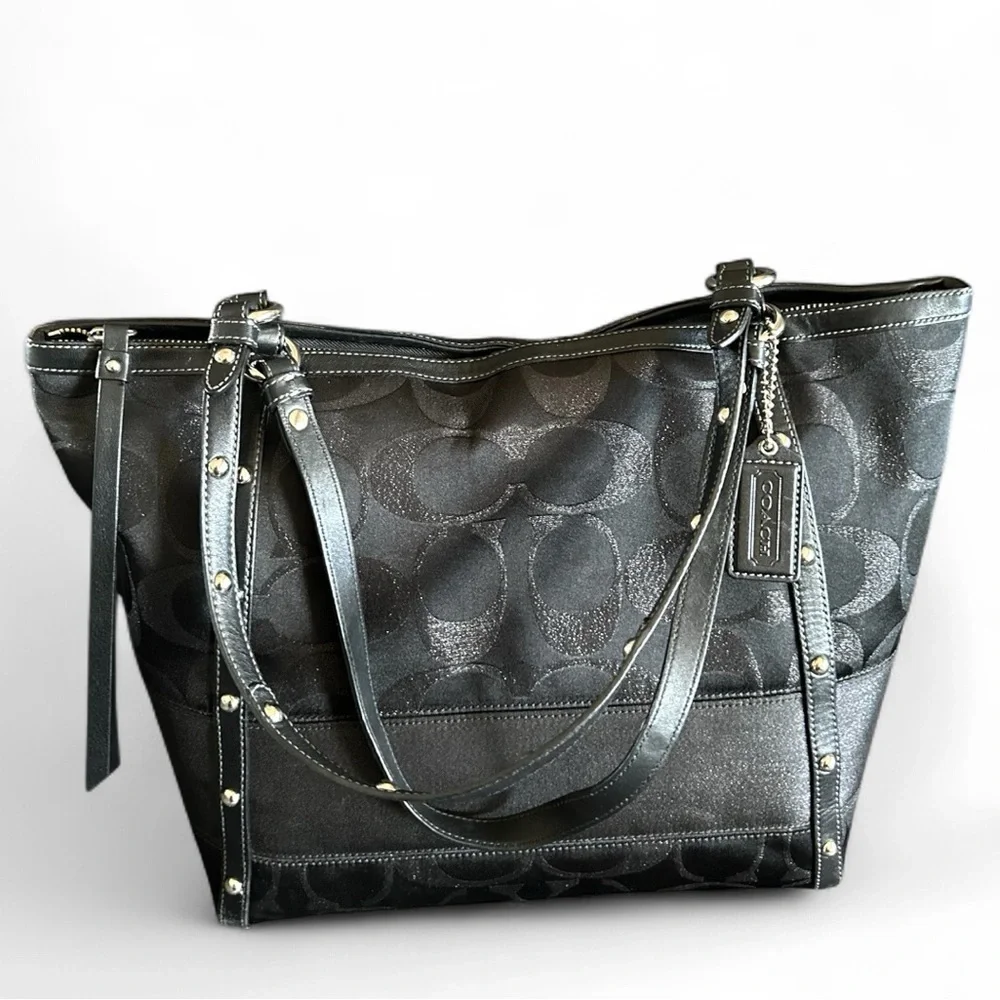 Coach Black Signature Lurex Studded Tote Shoulder bag